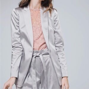 Elegant WH/BM Silver Satin Blazer Size 4 - Holiday New Years